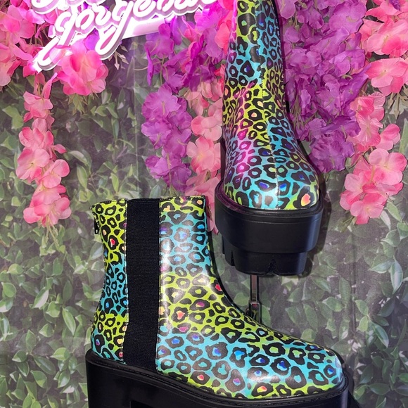 Yellow Teal Leopard Platform Booties - Picture 2 of 2